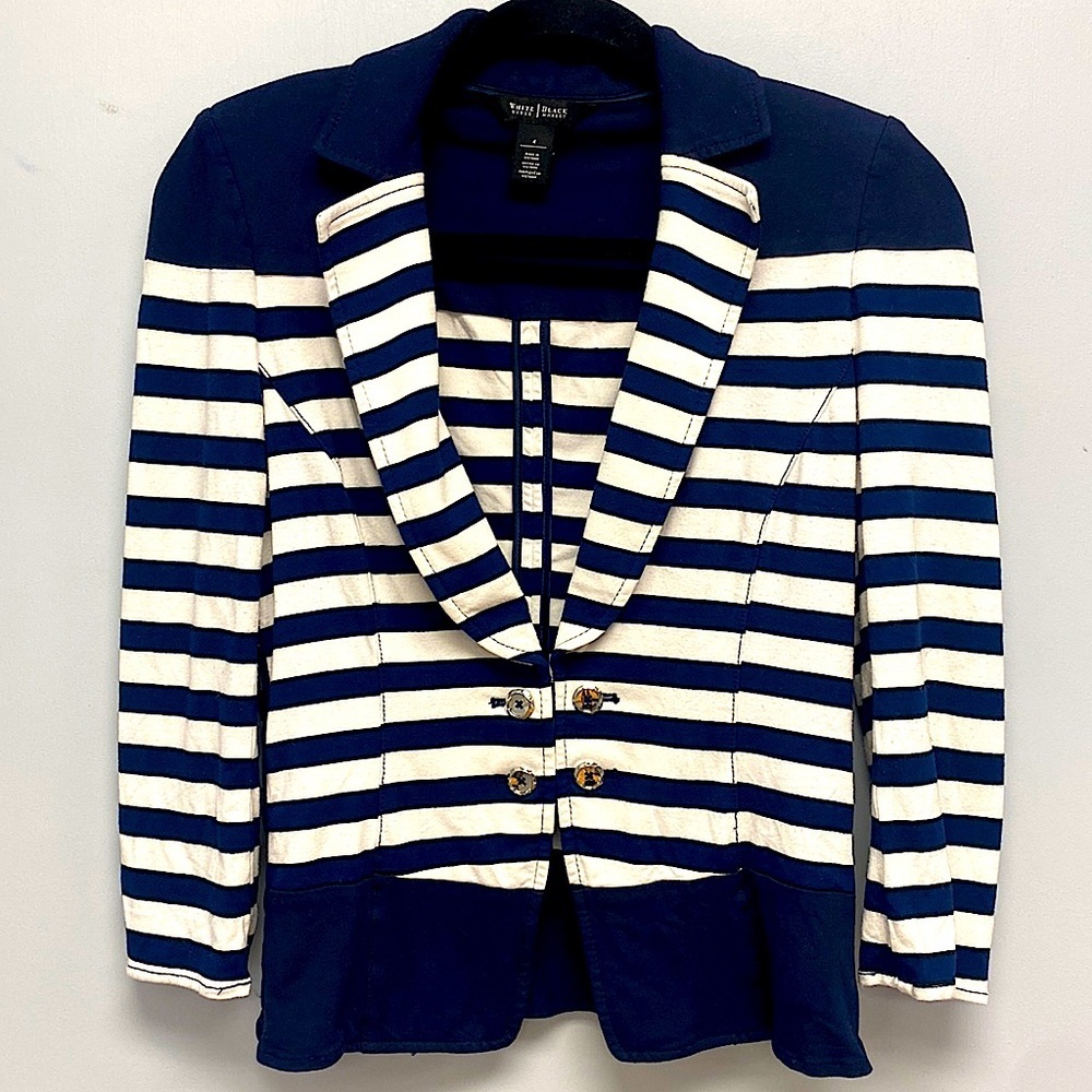 White House Black Market Navy Blue and White Striped Women’s Blazer